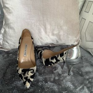 Manolo Blahnik Black/White Satin Camo Bb Pumps